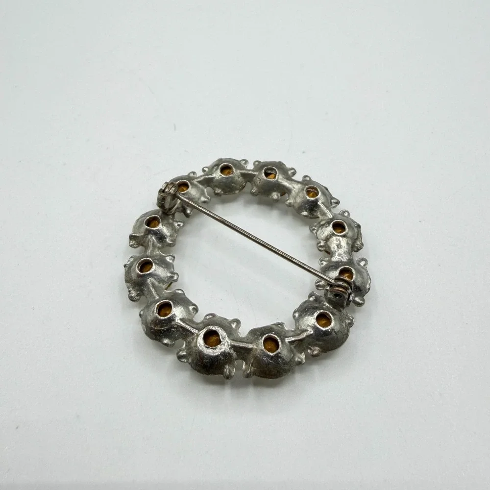Clear Rhinestone Silver Tone Round Wreath Brooch Pin Bridal Statement Glam Gift